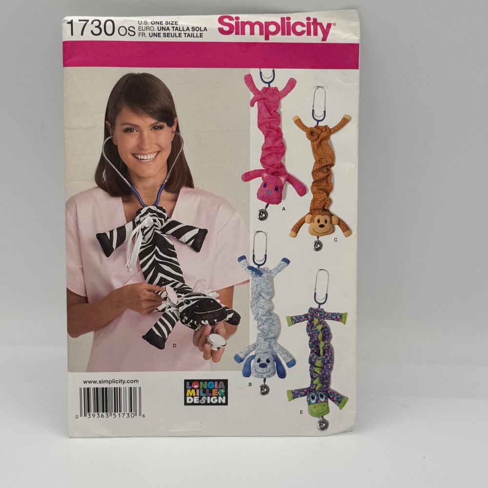 Simplicity 1730 Sewing Pattern Animal Stethoscope Covers Longia Miller Design OS